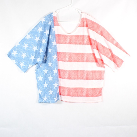 Tops - Womens American Flag Relaxed Fit 3/4 Sleeve XXL